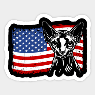 Proud Sphynx American Flag patriotic cat Sticker